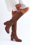 Коричневі замшеві чоботи на високих підборах на шнурівці Jolenna