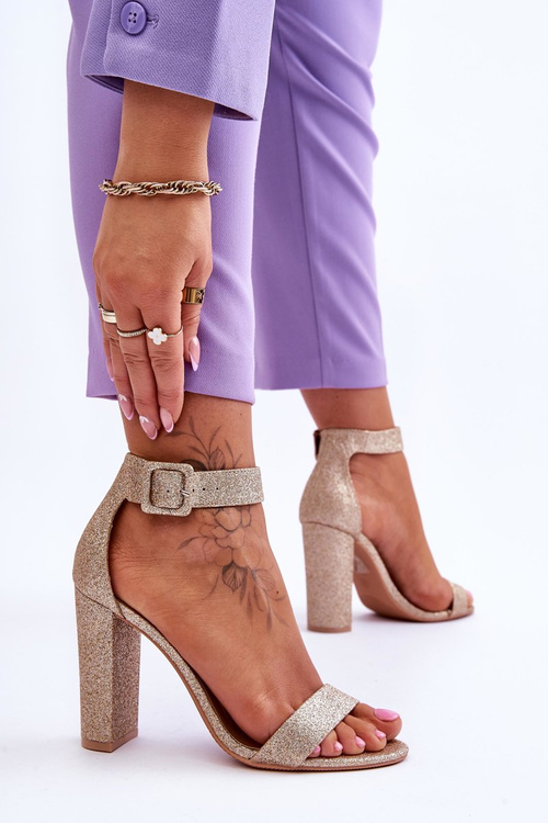 Жіночі босоніжки на шпильці темно-золоті з блиском Joalice