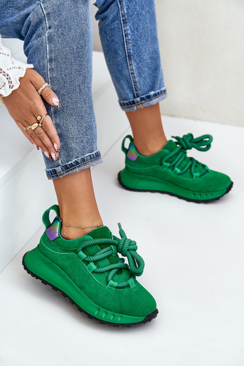 Жіночі замшеві кросівки на товстій шнурівці Artiker 55C0099 Зелені