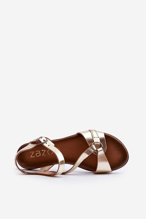 Золоті жіночі шкіряні босоніжки Zazoo 40182
