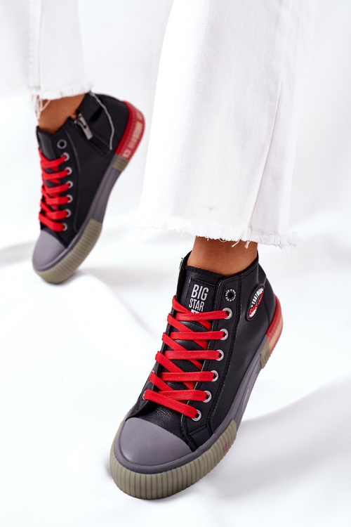 Жіночі шкіряні високі кросівки Big Star II274139 Чорні