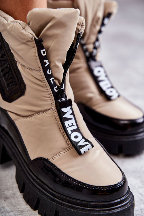 Жіночі теплі зимові черевики на блискавці бежево-чорного кольору Marit