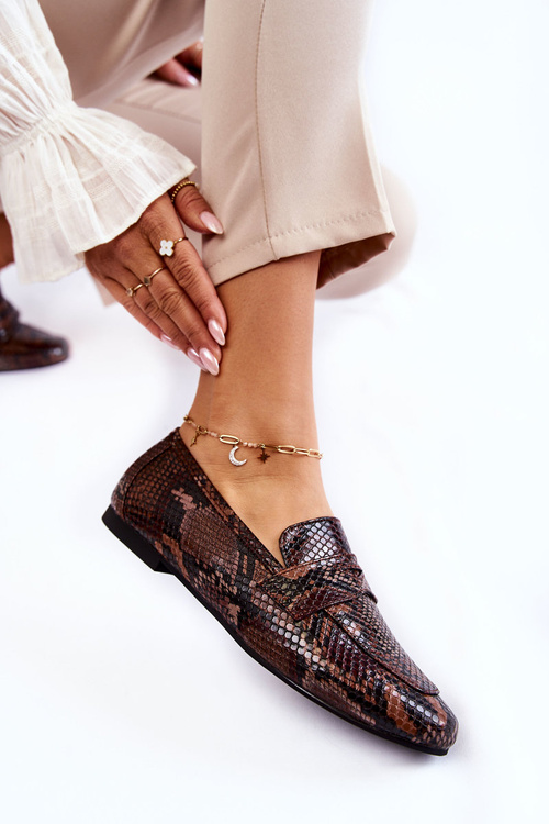 Шкіряні лофери зі змійкою La.Fi 210023BR-XS Коричневий