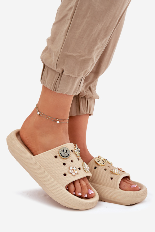 Жіночі Пінні Сандалі З Прикрашеннями Бежеві Vinceza 76055