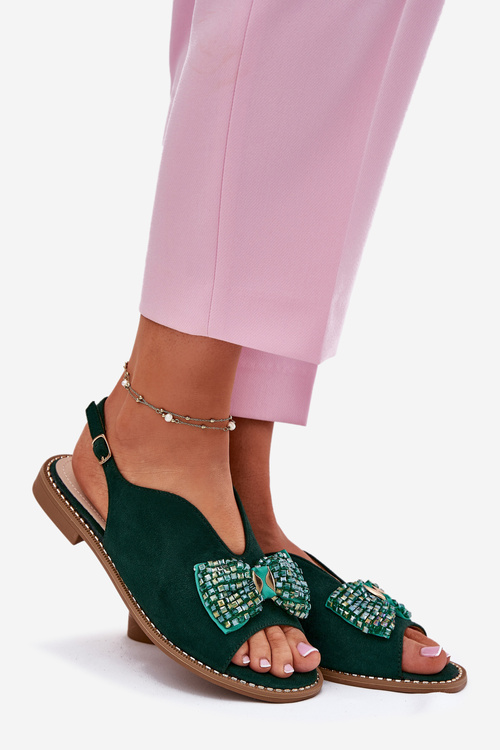 Жіночі Сандалі З Бантом На Низькому Каблуку S.Barski KV51-014 Зелені