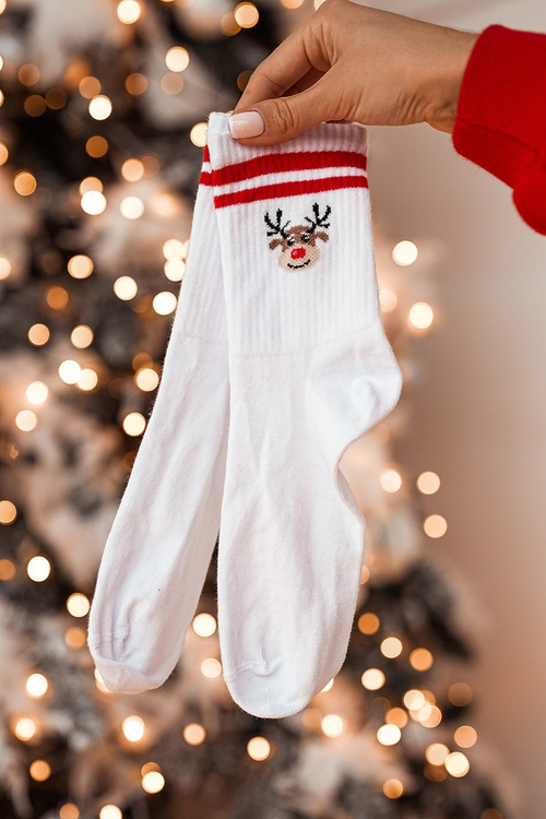 Різдвяні шкарпетки оленя смугасті з смужками білі