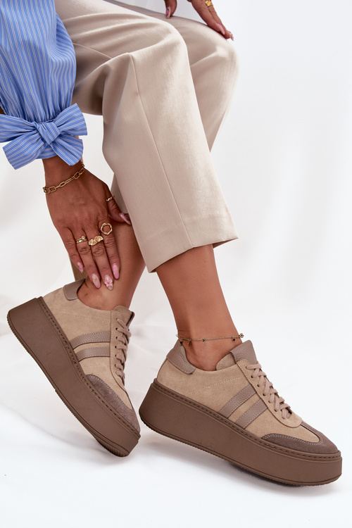 Шкіряні замшеві жіночі кросівки на платформі Zazoo 3775 бежеві