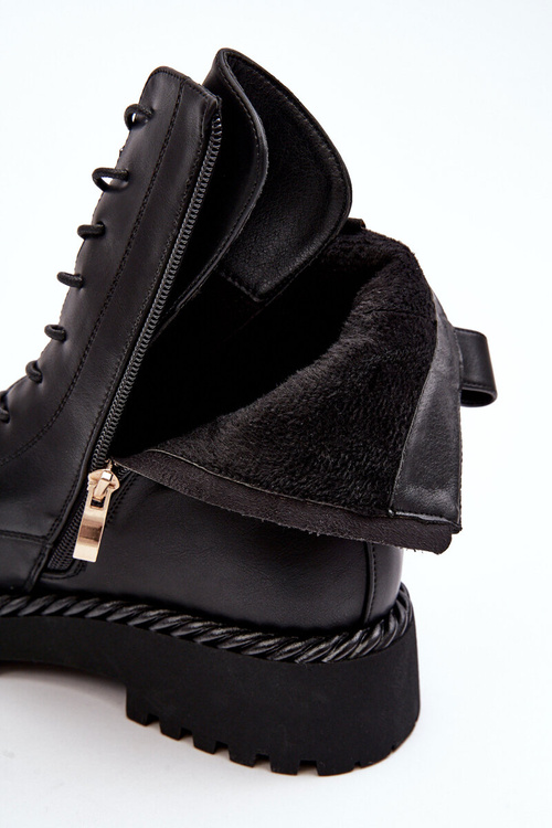 Жіночі шкіряні черевики робочі з декором чорні SBarski MR870-68