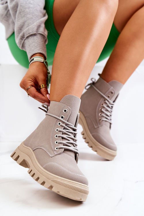 Замшеві чоботи на зав'язках сірий ураган