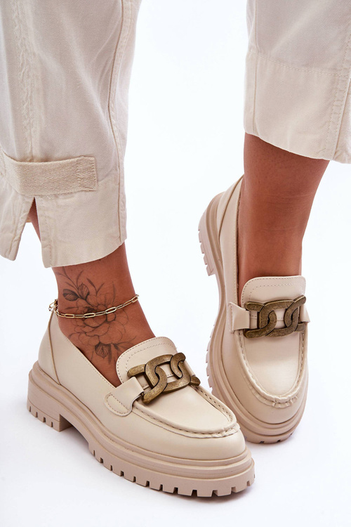 Жіночі мокасини на платформі з декором бежеві Ameg