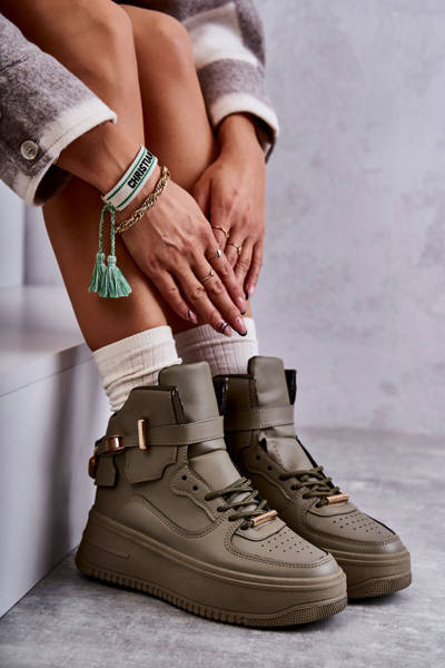 Жіноче тепле високе спортивне взуття зеленого кольору Lexa