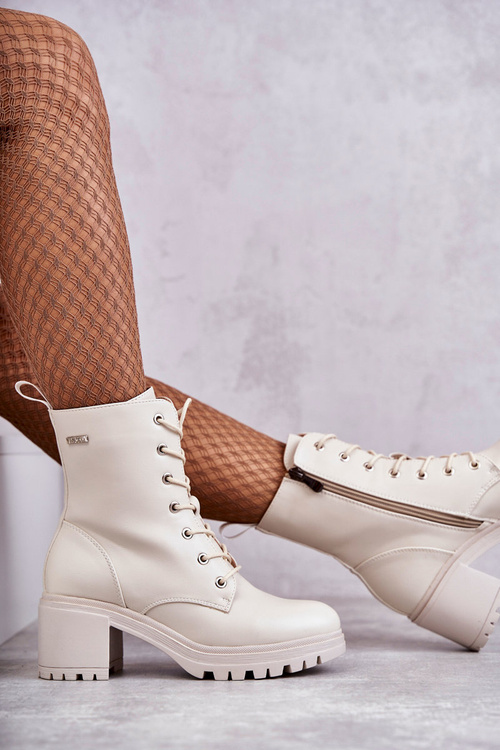 Жіночі теплі черевики на високому каблуці світло-бежеві Grethe