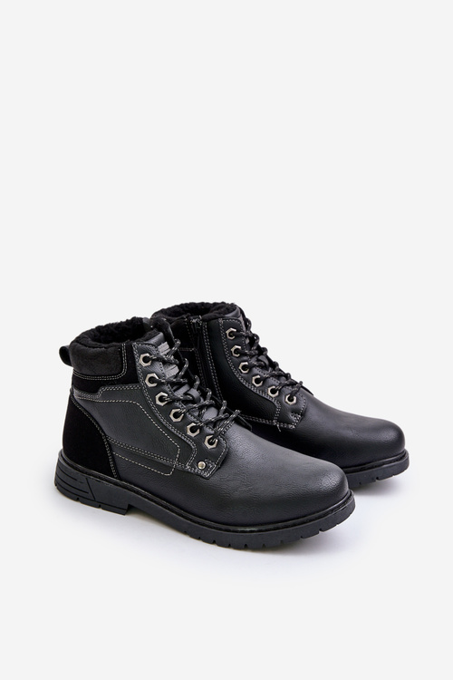 Чоловічі утеплені чоботи з еко шкіри Venredia чорного кольору