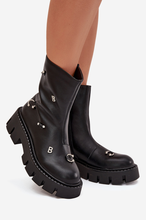 Утеплені Жіночі Чоботи На Блискавці З Декораціями Чорні Thavira