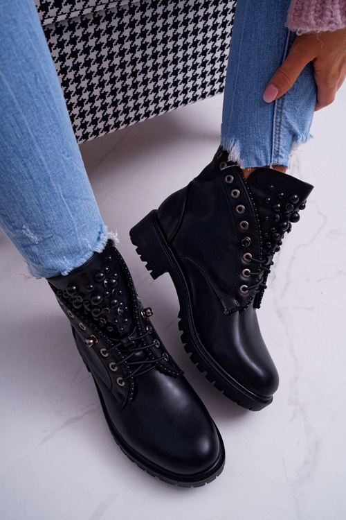 Чоботи жіночі з перлами Теплі чорні Memer