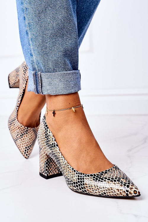 Шкіряні човники зі звіриним візерунком Lewski Shoes 2801 Чорно-бежевий