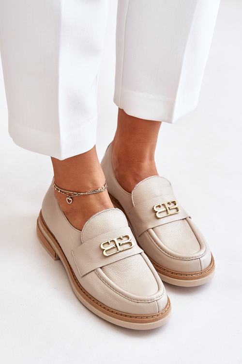 Бежеві шкіряні елегантні туфлі на плоскій підошві для жінок Zazoo 20174