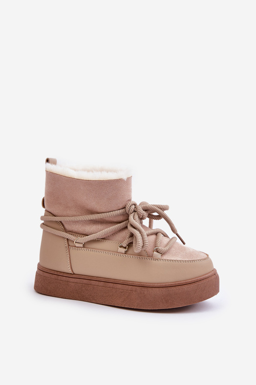 Жіночі зимові черевики на платформі утеплені хутром бежеві Aziara