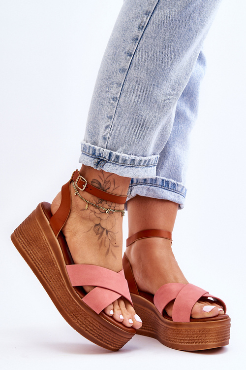 Жіночі зручні босоніжки на танкетці Коричнево-рожеві Laurie