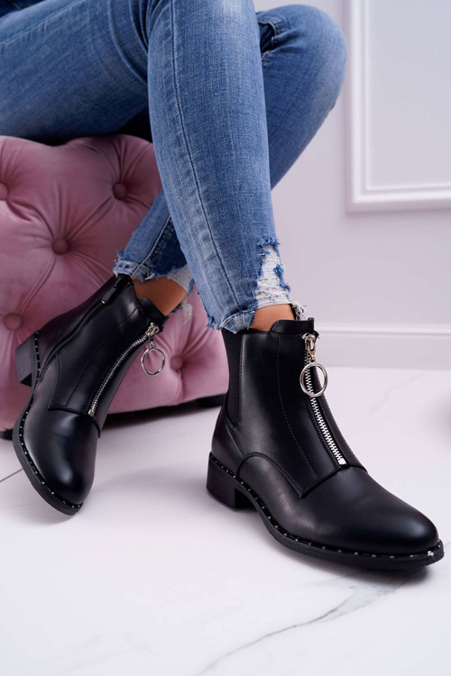 Чоботи жіночі на плоскому ходу з орнаментом на блискавці чорні Vermina