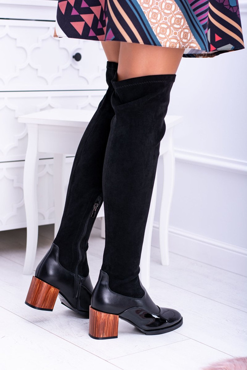Чорні жіночі чоботи Lu Boo на шпильці, замша, лак, Jess