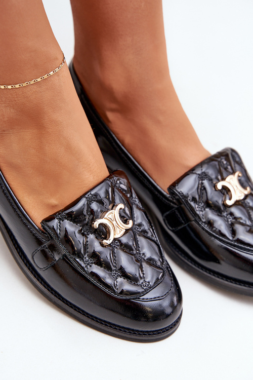 Лакові Шкіряні Мокасини З Золотою Декорацією Лаура 2927 Чорні