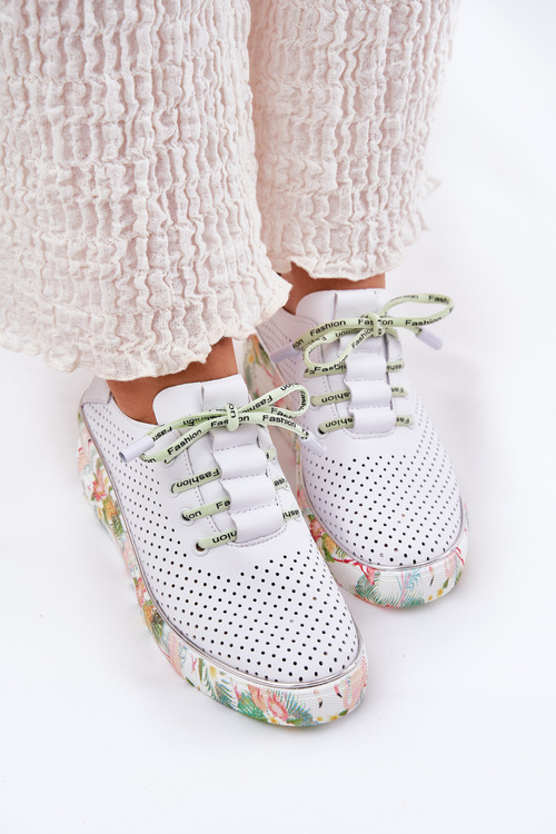 Шкіряні Черевики На Танкетці З Візерунком Artiker 54C1807 Біло-Зелені