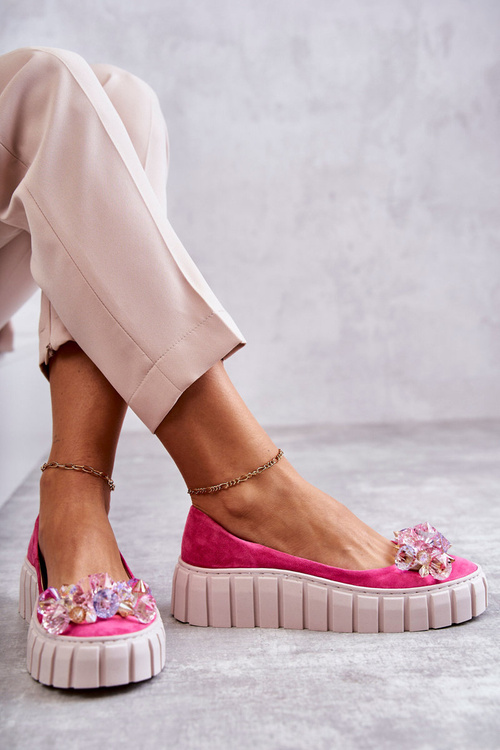 Замшеві балетки на платформі з орнаментом кольору фуксії