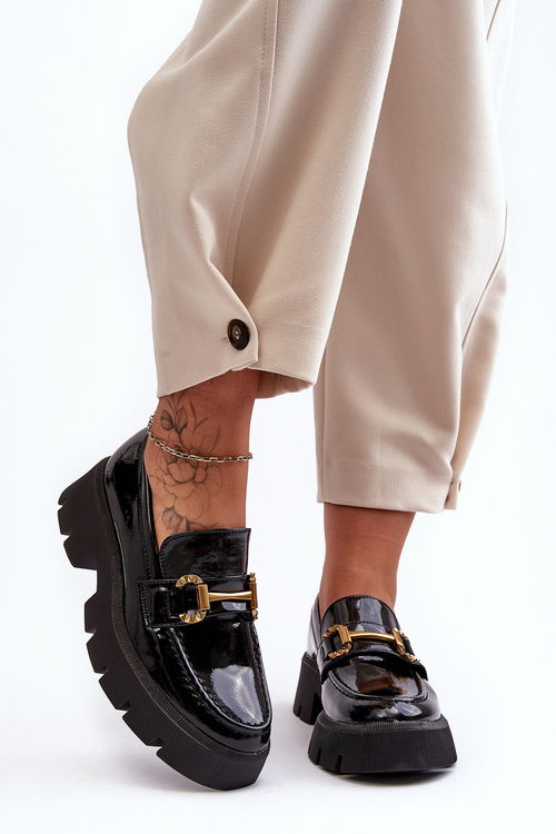 Жіночі глянцеві лофери з орнаментом Black Peuria