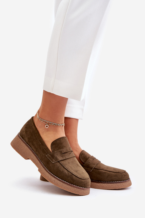 Класичні жіночі мокасини з еко замші темно-зелені Belania