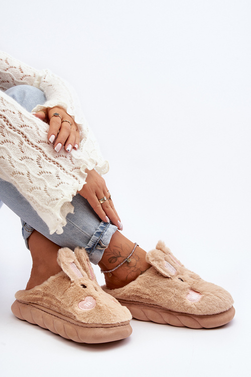 Жіночі хутряні тапочки з зайчиком бежеві Naveritte