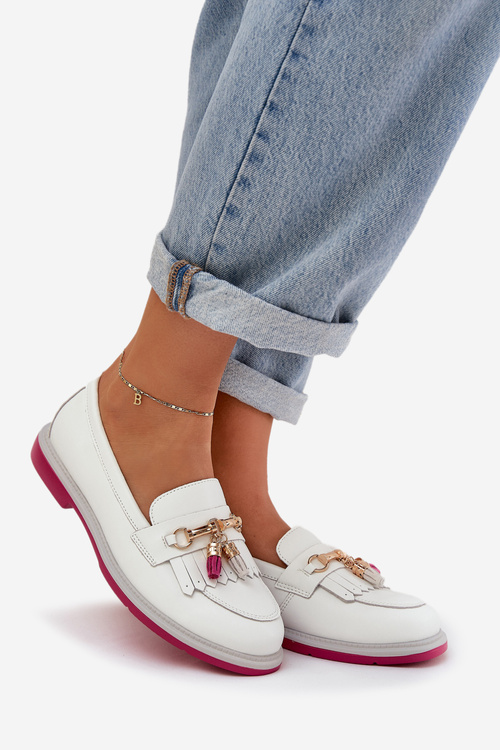 Шкіряні Елегантні Мокасини На Плоскому Каблуку S.Barski LR51-768A Білі