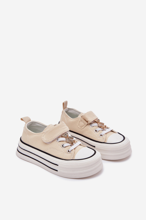 Дівчачі Кросівки З Золотою Аплікацією Ведмедик Бежеві Solena