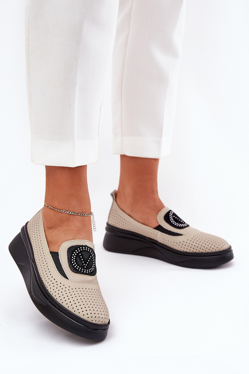 Жіночі Шкіряні Мокасини На Платформі І Підборі Vinceza 79522 Бежеві