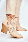 Чоботи жіночі на шпильці замшеві ажурні світло-бежевих відтінків