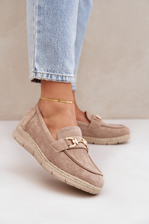 Перфораційні Мокасини З Золотим Деталлю І Ютою Плетінням Бежеві Lainer