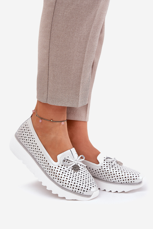 Жіночі Напівчеревики З Ажурного Шкіри З Природної Шкіри D&A LR51-631 Сріблясті