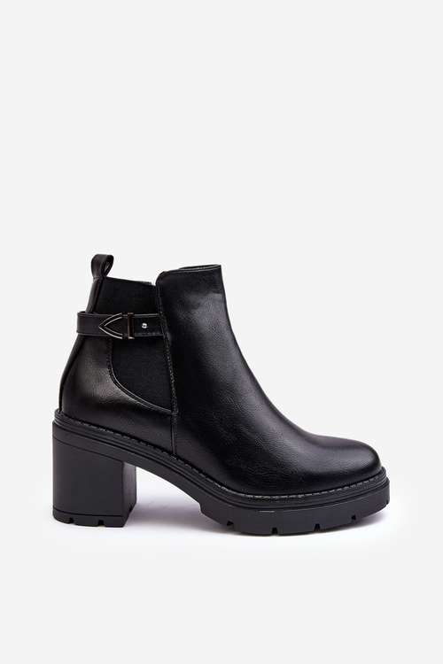 Шкіряні жіночі чоботи на масивному каблуці Чорні Belinda