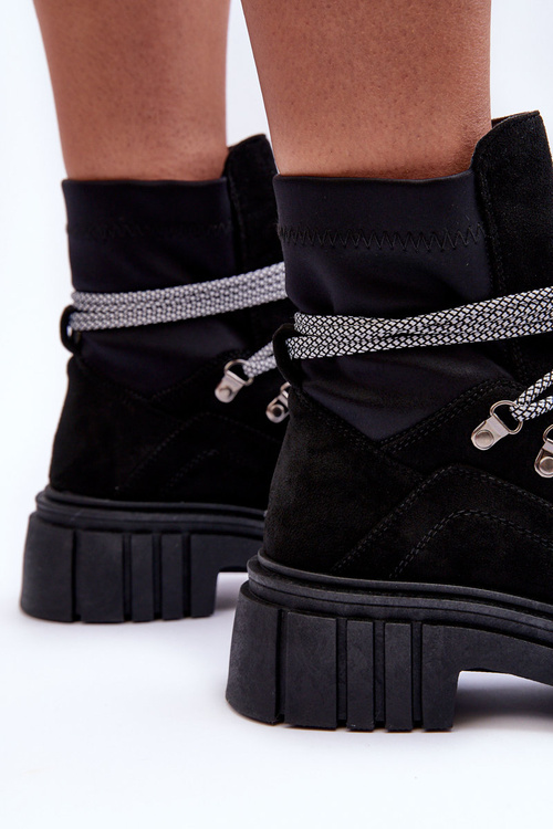 Жіночі замшеві чоботи на шнурівці Чорний Жолудь