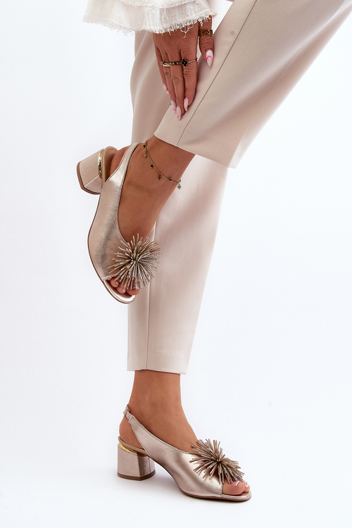 Шкіряні босоніжки з орнаментом Laura Messi 2719 Gold