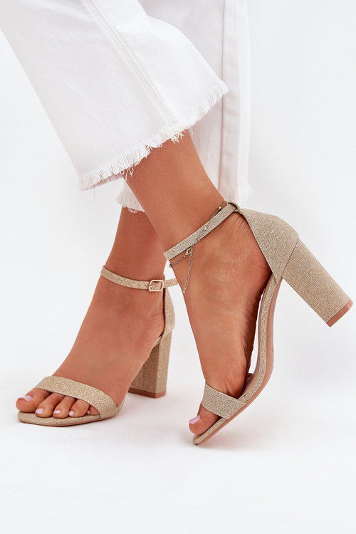 Блискучі Жіночі Сандалі На Каблуку Золоті Kavina