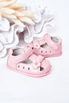 Дитячі шкіряні босоніжки на липучці Рожеві квіти