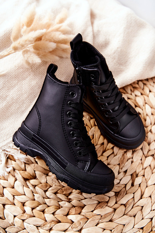 Дитячі шкіряні утеплені кросівки Bomi чорного кольору