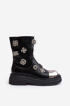 Утеплені чоботи на шкіряній підкладці з прикрасами D&A MR870-14A чорні