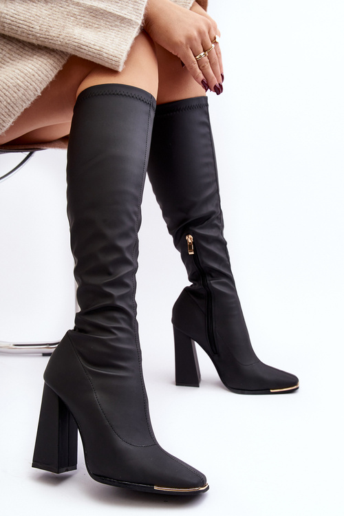 Чорні жіночі чоботи Rishabh на високих підборах