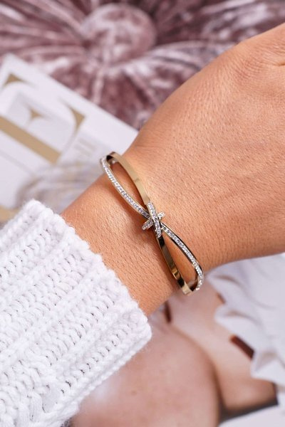 Жіночий сталевий браслет з цирконами Gold Fergu