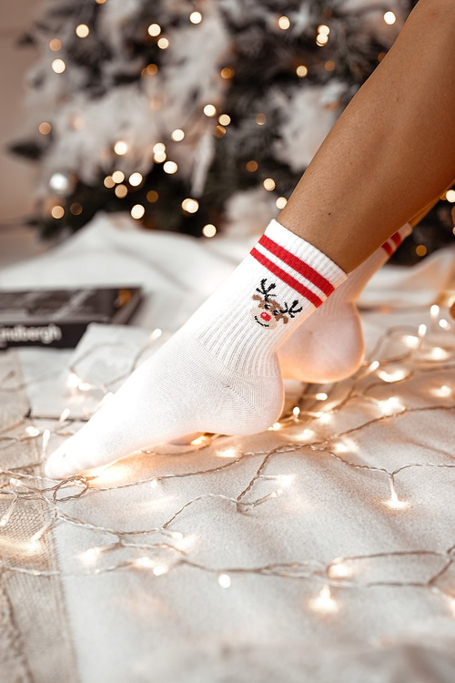 Різдвяні шкарпетки оленя смугасті з смужками білі