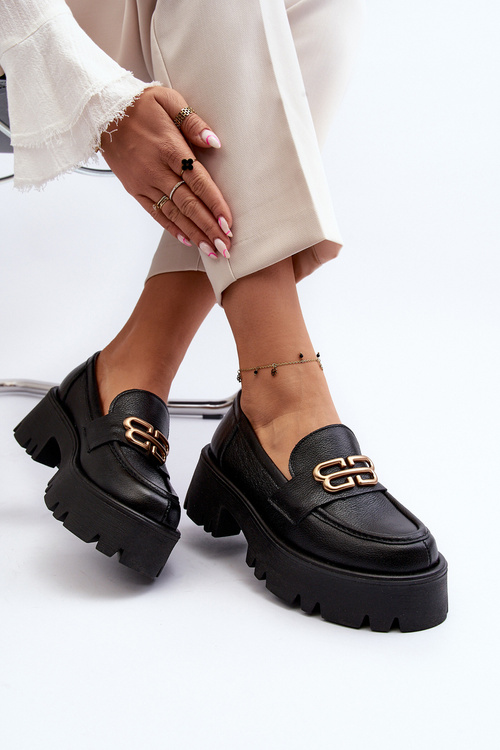 Чорні жіночі лофери з натуральної шкіри Zazoo 20164