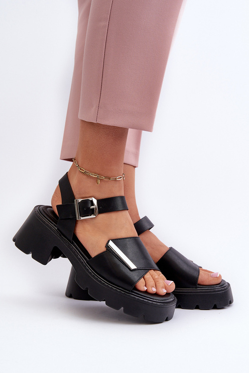 Жіночі шкіряні босоніжки на високих підборах Vinceza 66627 Чорні