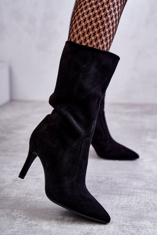 Замшеві чоботи на високих підборах Чорні Arison